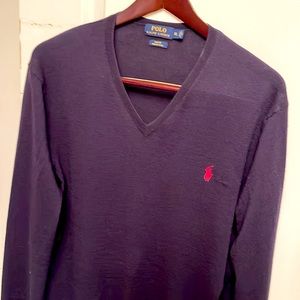 Men’s navy blue polo, Ralph Lauren, XL slim fit, Marano wool V-neck sweater